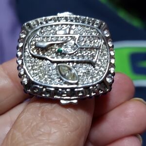 Silver Championship Ring with Gemstones Russell Wilson Seahawks.